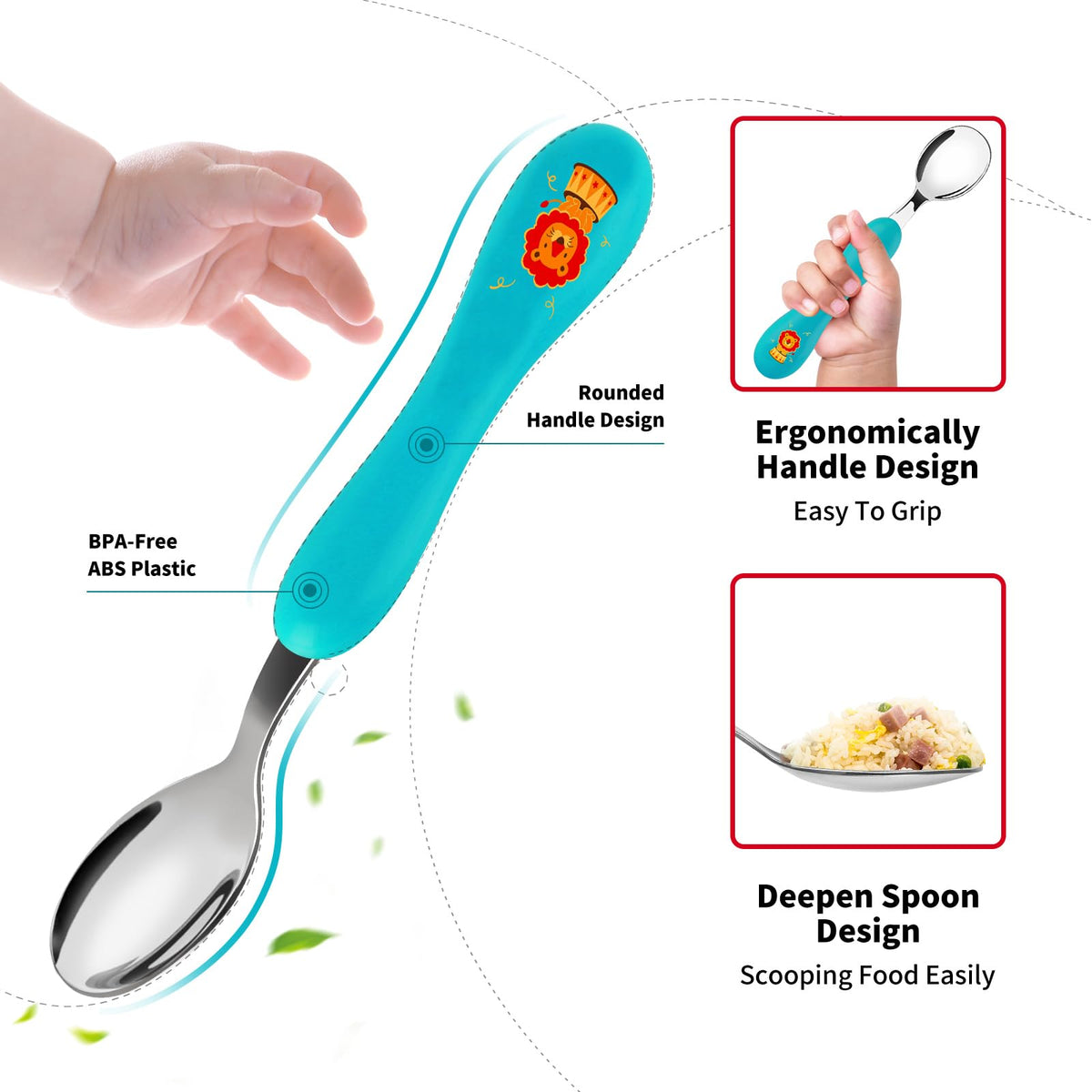 Lehoo Castle Stainless Steel Toddler Cutlery Set, 6-Piece Dinosaur Design