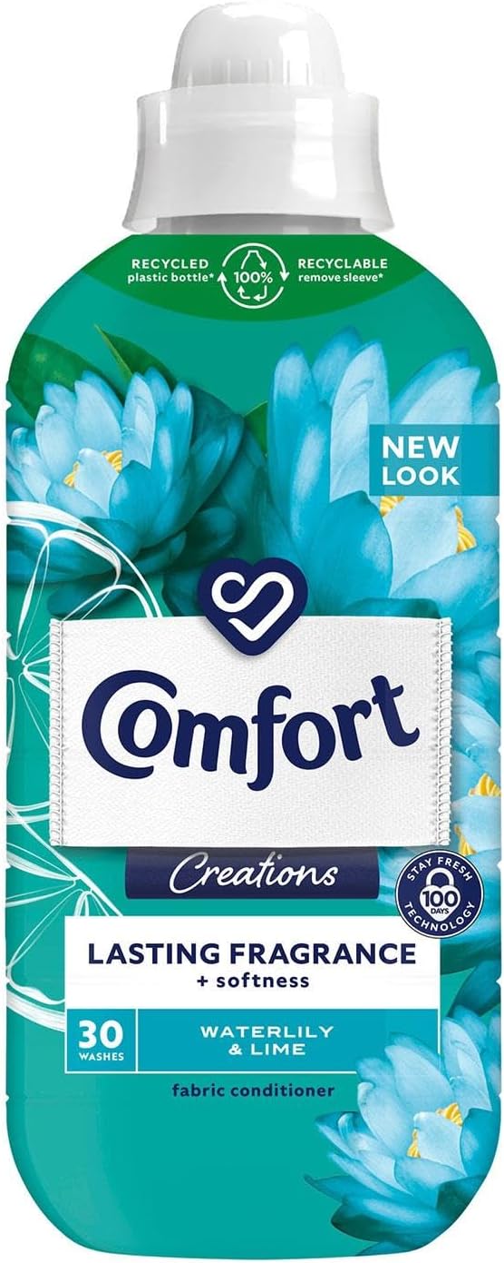Comfort Creation Concentrated Fabric Conditioner with 100 Days of Long Lasting Fragrance and Softness Intense Liquid Fabric Softener 30 Washes, 900 ml (Waterlily & Lime, Buy 4)