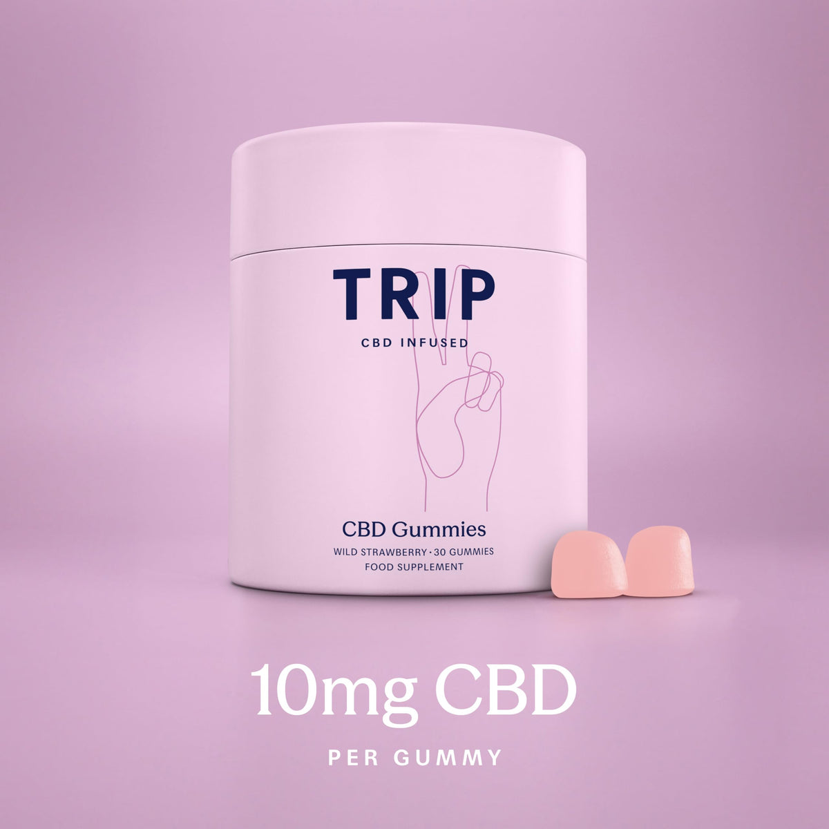 TRIP CBD Infused Gummies, 300mg CBD, High Strength, Wild Strawberry, 30x