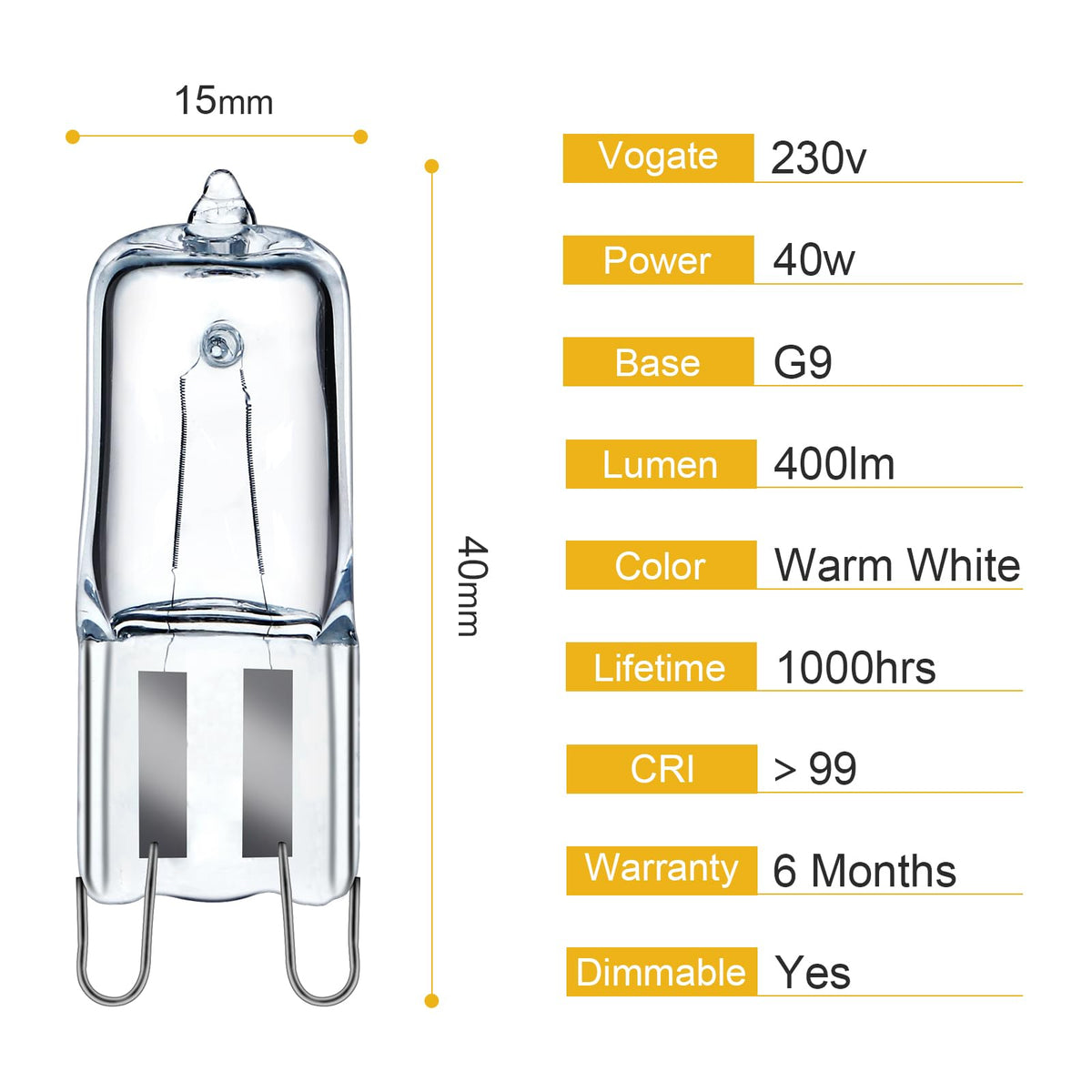 GMY G9 Halogen Bulbs 28W (29W) 230V 320Lm 2800K Warm White Dimmable Light Bulb for Ceiling Light 10 Pack