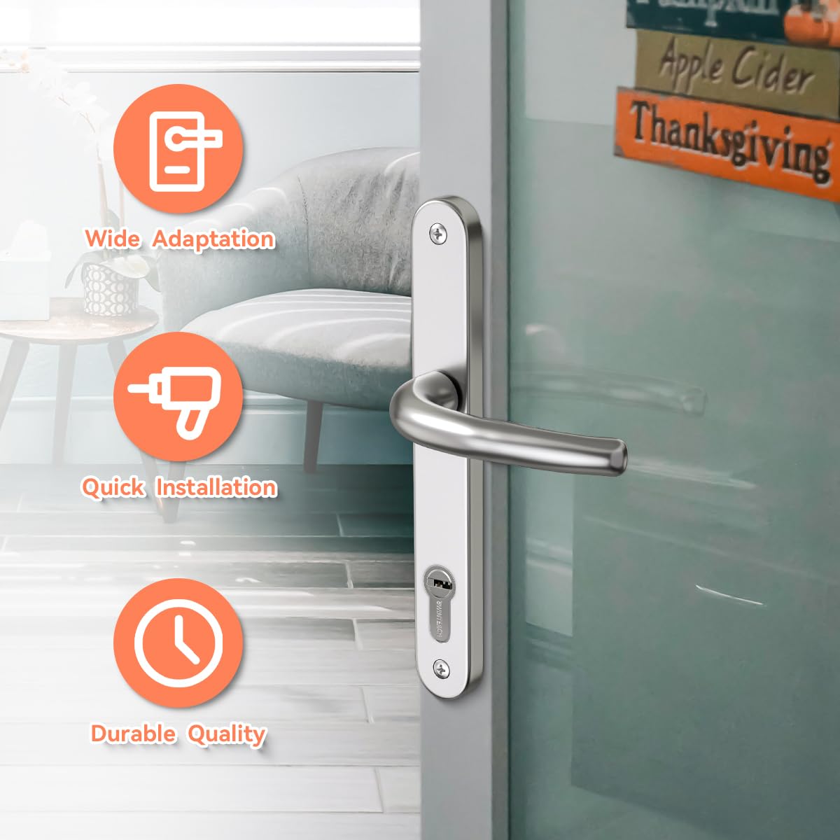 Bwintech 1 Set Black UPVC Door Handle Set, 92mm Backset,122mm Screw Hole Distance, 210mm Plate Length Front Door Handles for UPVC Door