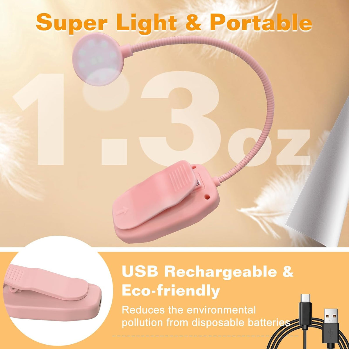 KTEBO Book Reading Light 2 Packs Rechargeable, Eye Care 10 LED Lamp for Reading in Bed - Adjustable Brightness, 3 Color Temperatures, 30+ Hours Runtime, Gifts for Book Lovers