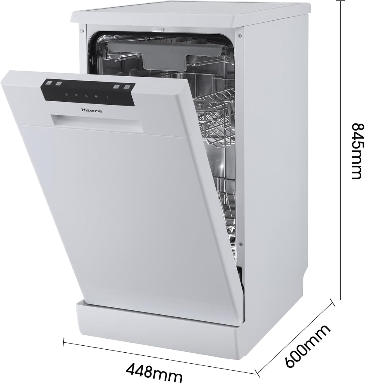 Hisense HS523E15WUK Slimline 10 Places Free Standing Dishwasher White with 30 Minutes Quick Wash [Energy Class E]
