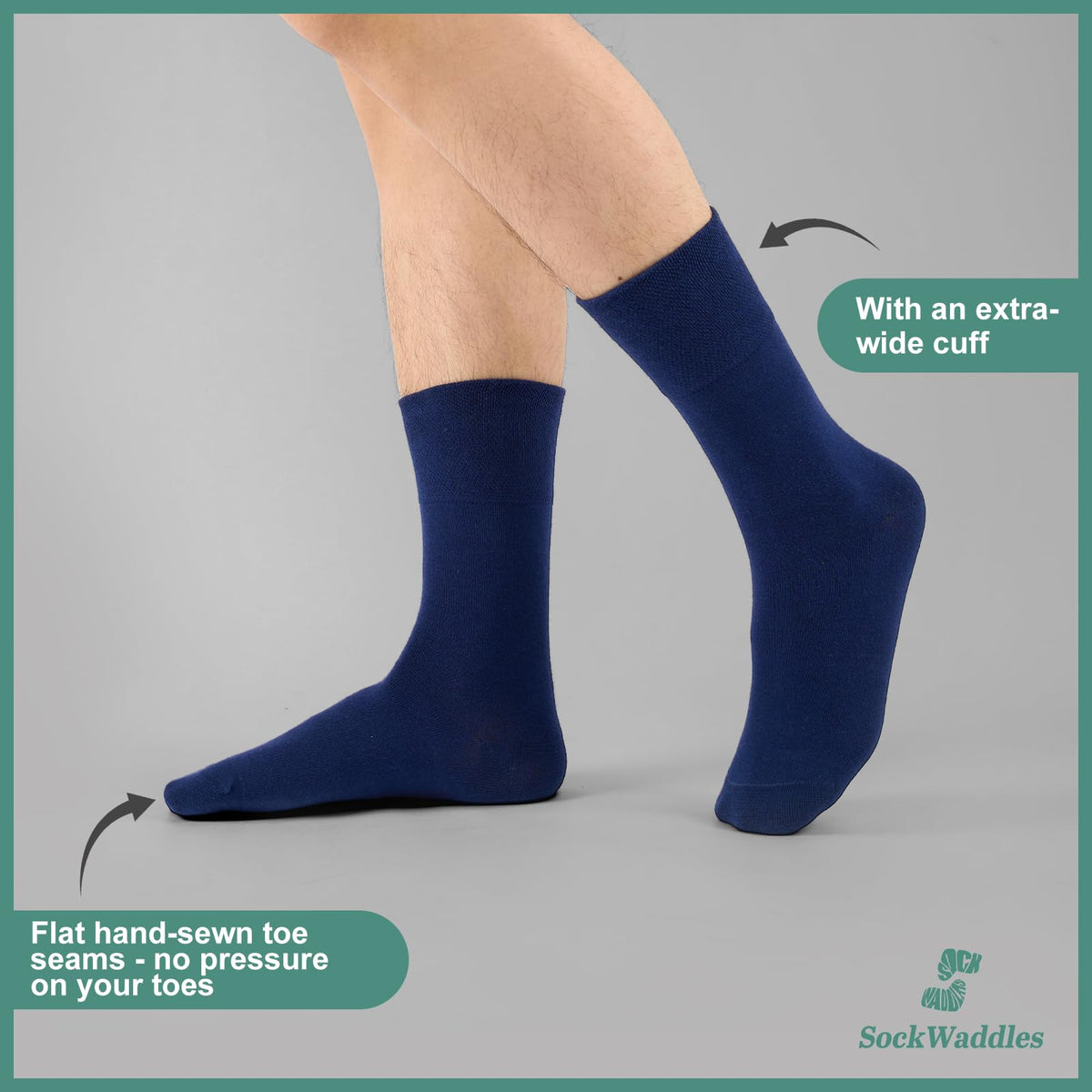 SockWaddles Diabetic Socks for Men & Women, 6 Pairs, Soft Loose Top