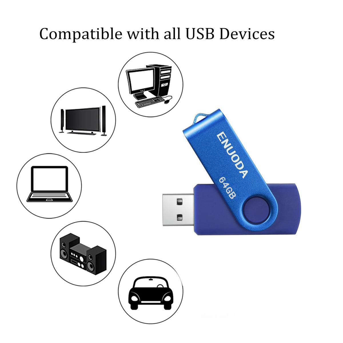 ENUODA Memory Stick 128GB USB 2.0 Flash Drives Swivel Design Storage Thumb Drive Pen Drive (Black)