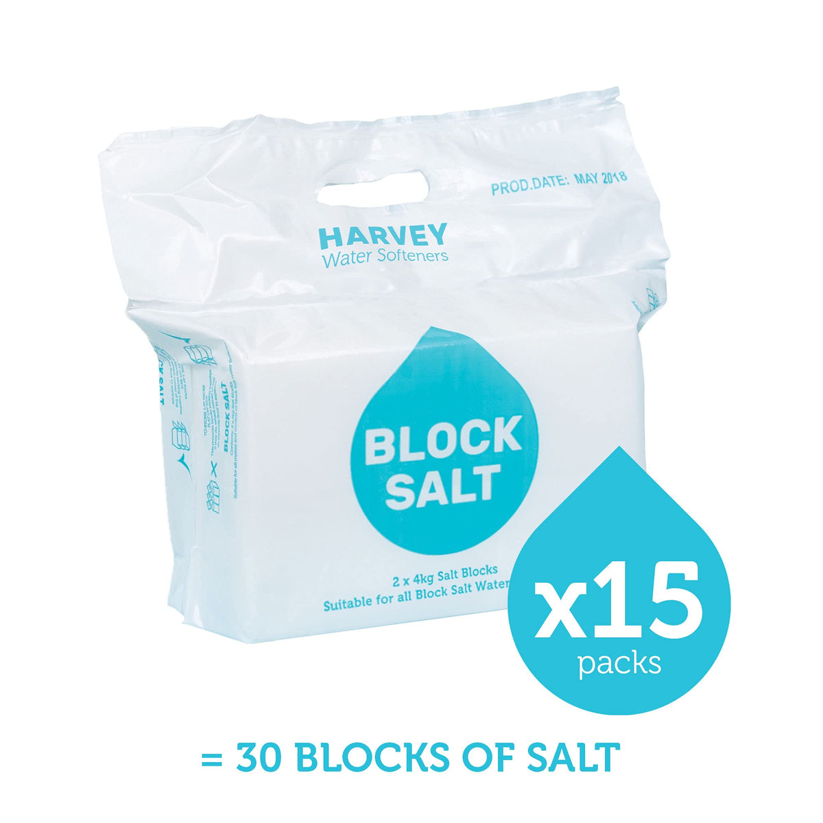 Harvey Block Salt for Water Softeners | Original Pure Grade A Food Quality Salt | 3 Bags, Securely Boxed | Each Bag Contains 2 Blocks | Efficient Softening Solution