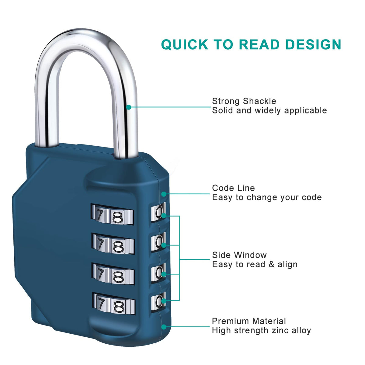 ZHEGE Combination Padlock, 4 Digit Coded Padlock (Sky Blue)