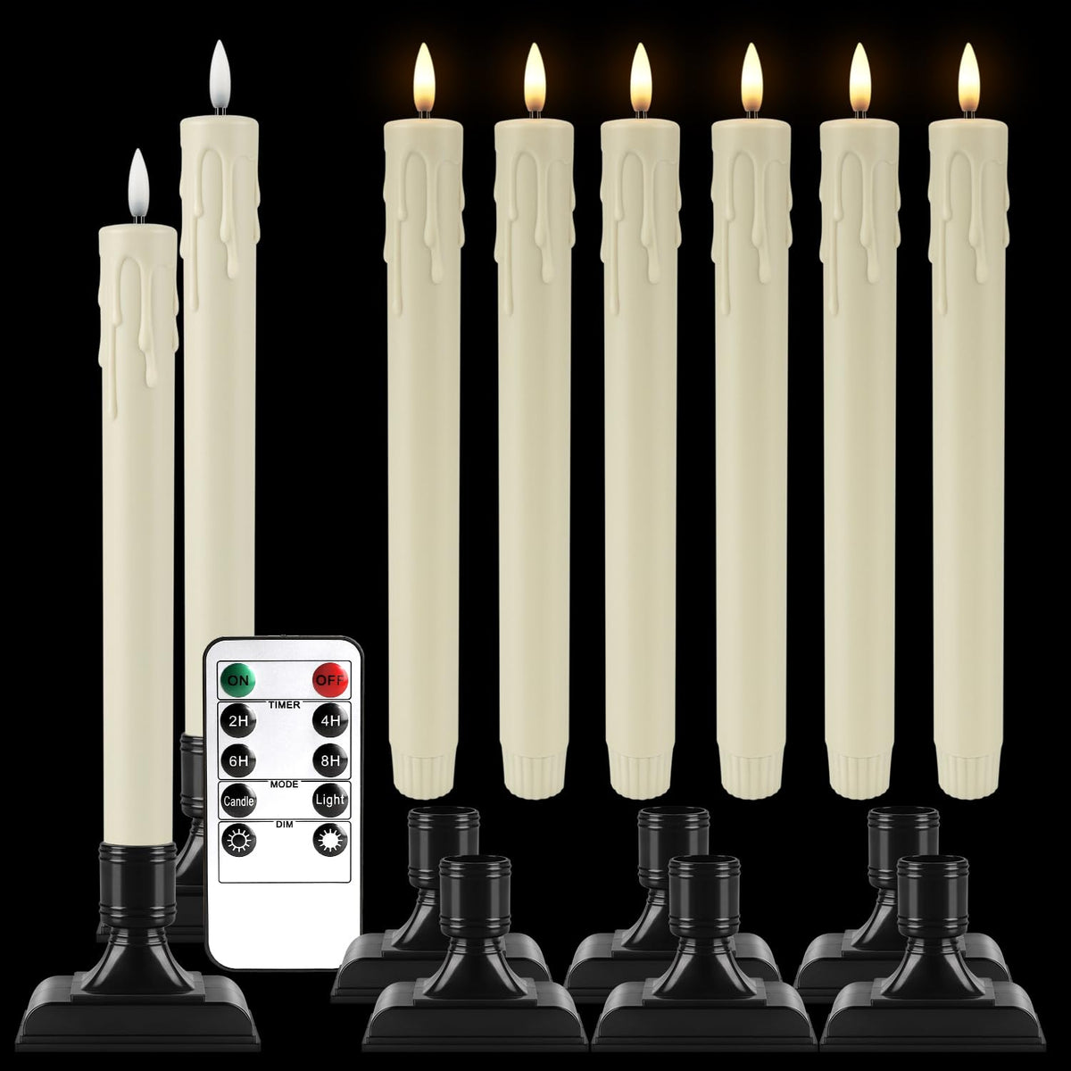 LIVEN Flickering Flameless Candles Battery Operated with Remote,Led Pillar Candles with Realistic Moving Wick Candles for Halloween,Christmas,Home Decor Pack of 12 (D2.2 xH 5" 6" 7")(White)