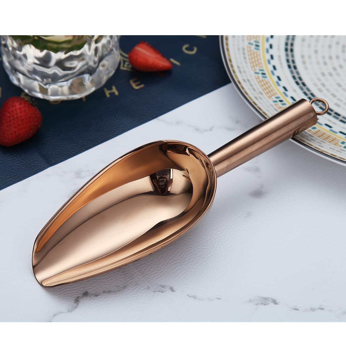 Berglander Stainless Steel Ice Scoop 6 OZ, Multipurpose Scooper for Kitchen, Bar, Party, Wedding, Pet, Animal, Dog Food, Beach Shovel (Silver)