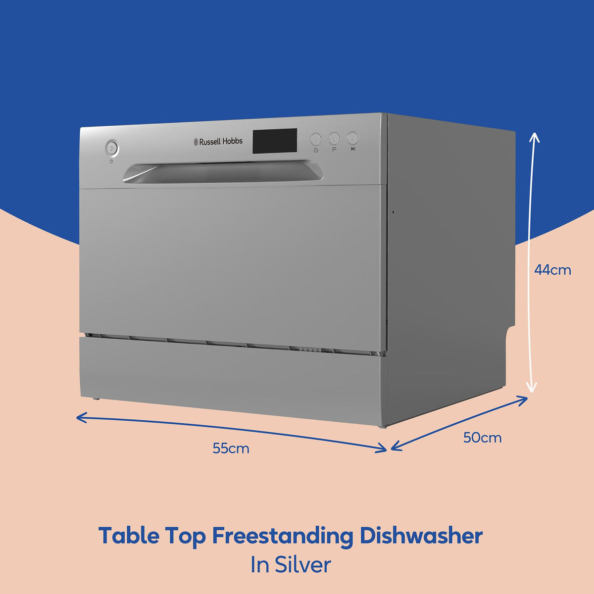 Russell Hobbs Table Top Dishwasher Compact Mini with 6 Place Settings, LED Display, Button Control, 6 Programmes, Portable & Efficient, 24hr Timer, Rinse & Eco Mode in White, RH6TTDW0D1W