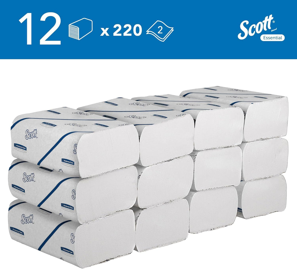Scott Essential Narrow Fold Paper Towels 6636, FSC certified, 12x220 Sheets