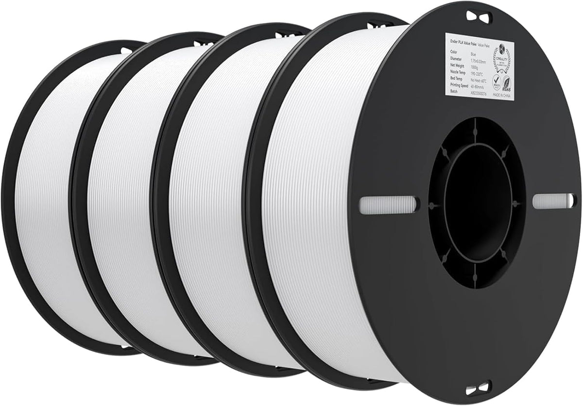 Creality Ender PLA 3D Printer Filament 1.75mm, 4 Packs 1KG Spool(2.2lbs), Dimensional Accuracy +/-0.03mm, No Clogging & Bubbles, Fits for Most FDM 3D Printers (White*4KG)
