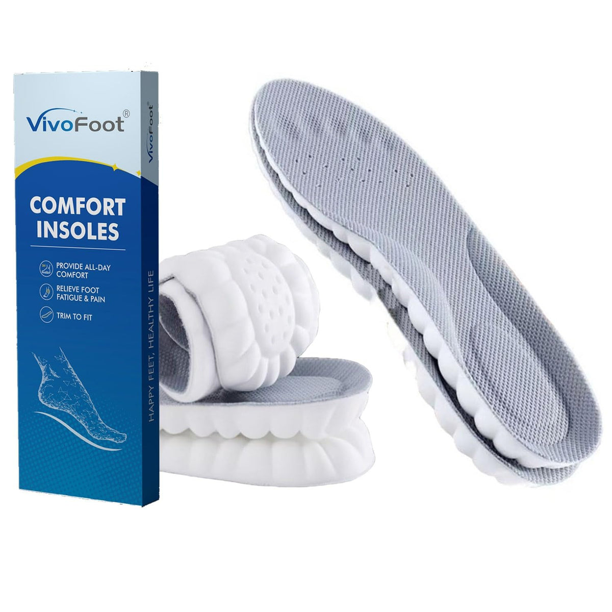 VivoFoot 2 Pair Anti-Fatigue Pain Relief Foam Comfort Insole (UK7-10,Black)