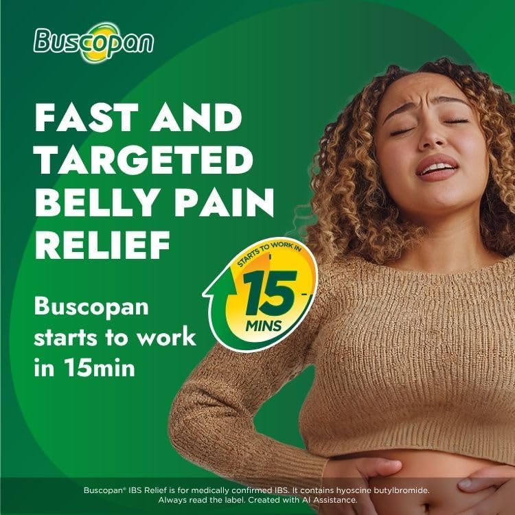 Buscopan, Targeted Belly Pain Relief, Starts to Work in 15 mins, 40 Tablets