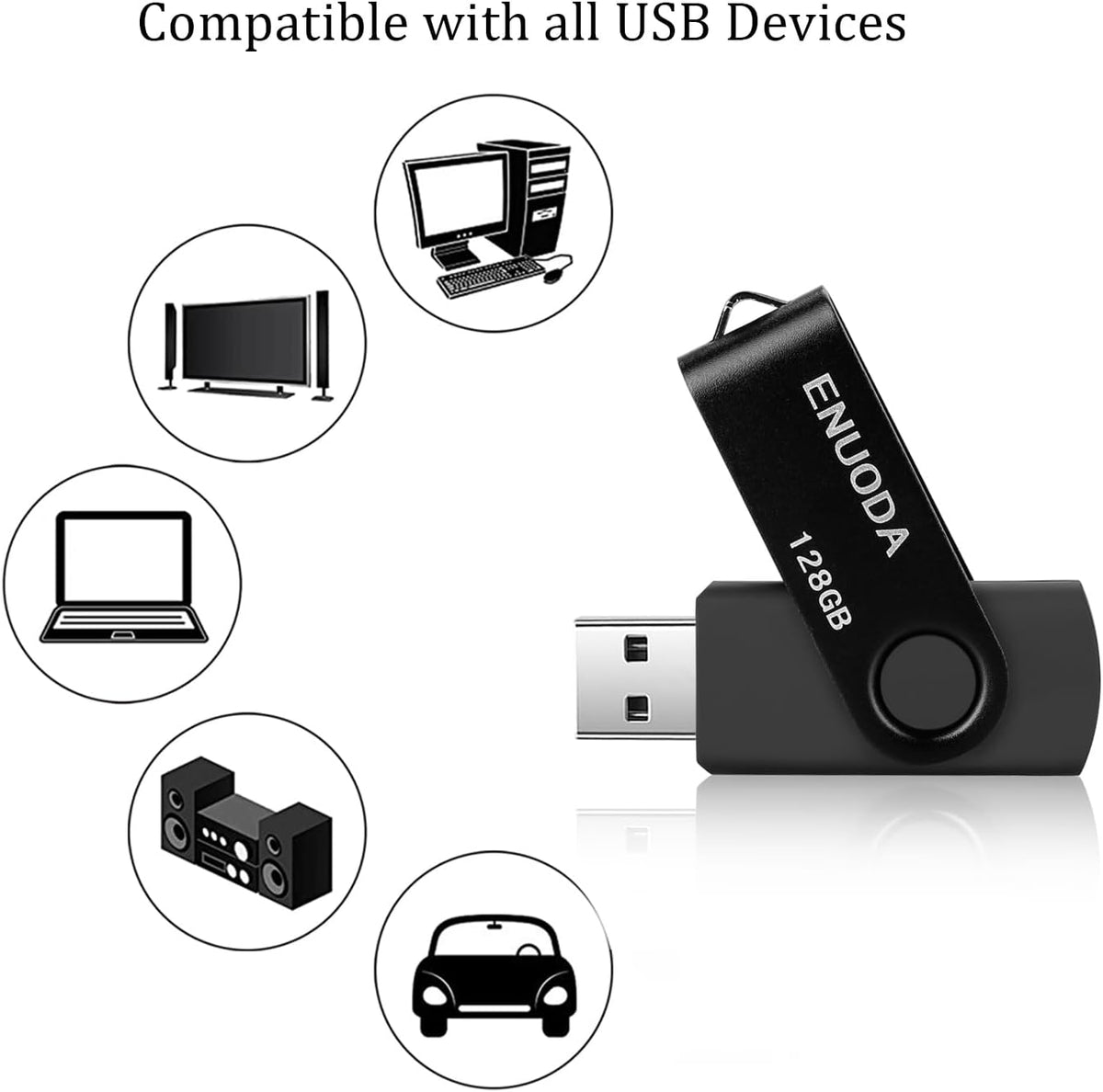 ENUODA Memory Stick 128GB USB 2.0 Flash Drives Swivel Design Storage Thumb Drive Pen Drive (Black)