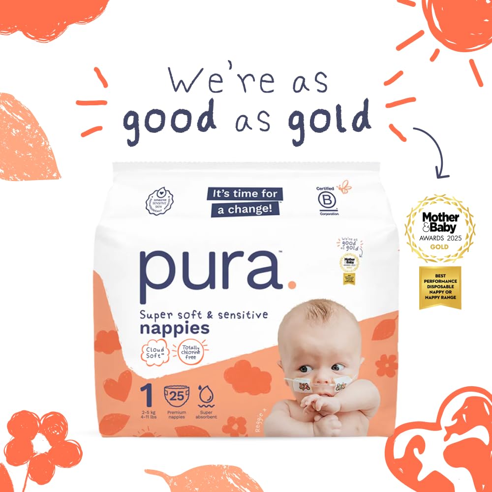 Pura Nappy Size 1 (2–5kg) 25 Count Sensitive Skin