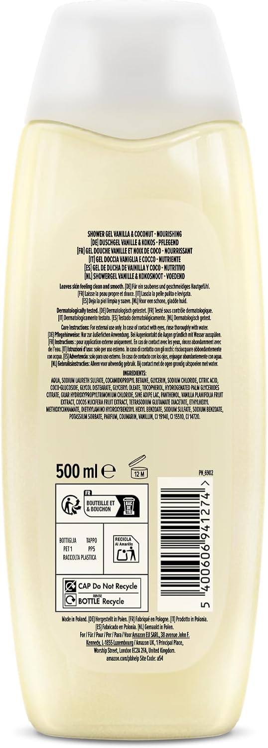 by Amazon Vanilla & Coconut Shower Gel, 2 x 500ml