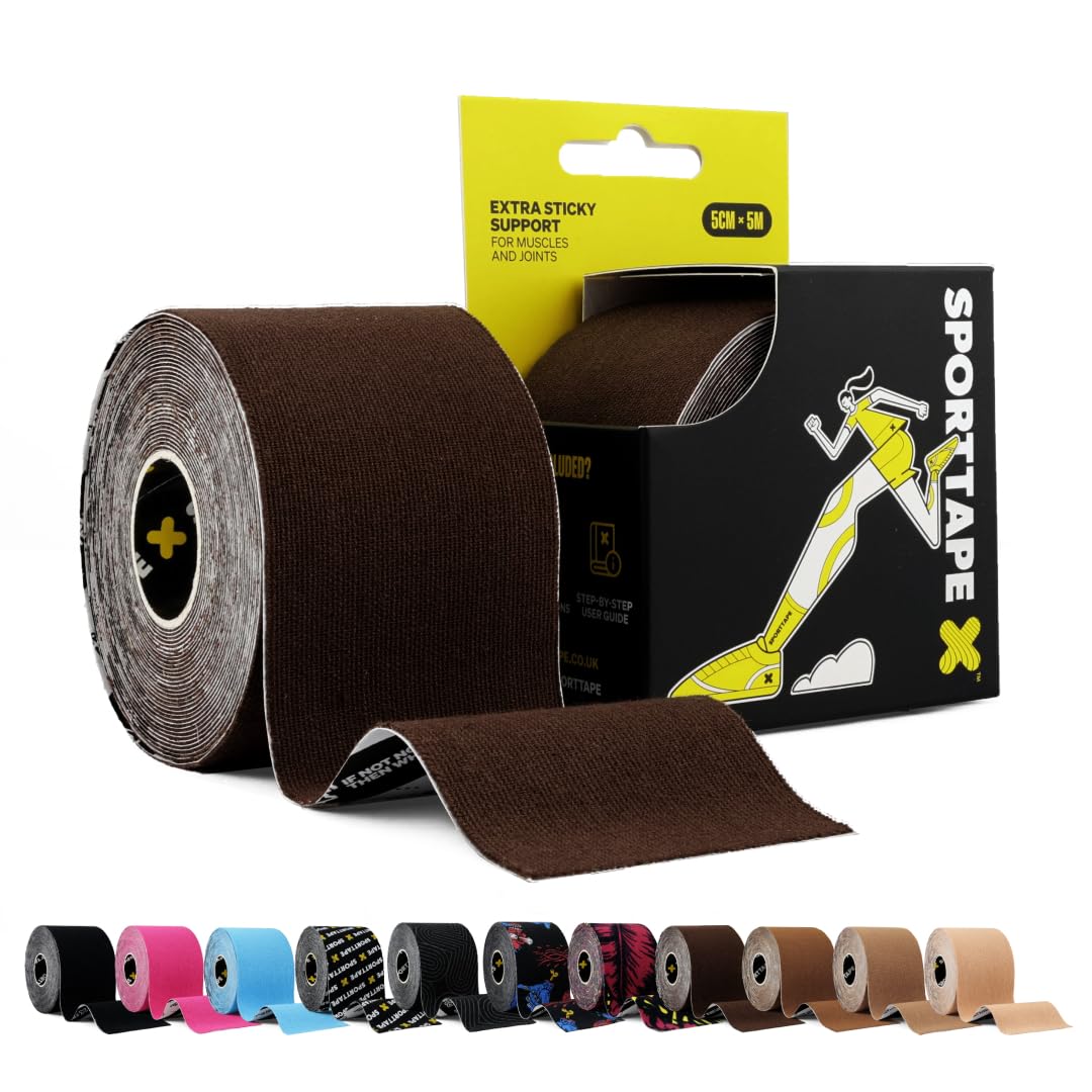 SPORTTAPE Kinesiology Tape, 5cm x 5m, Black - Waterproof, Hypoallergenic