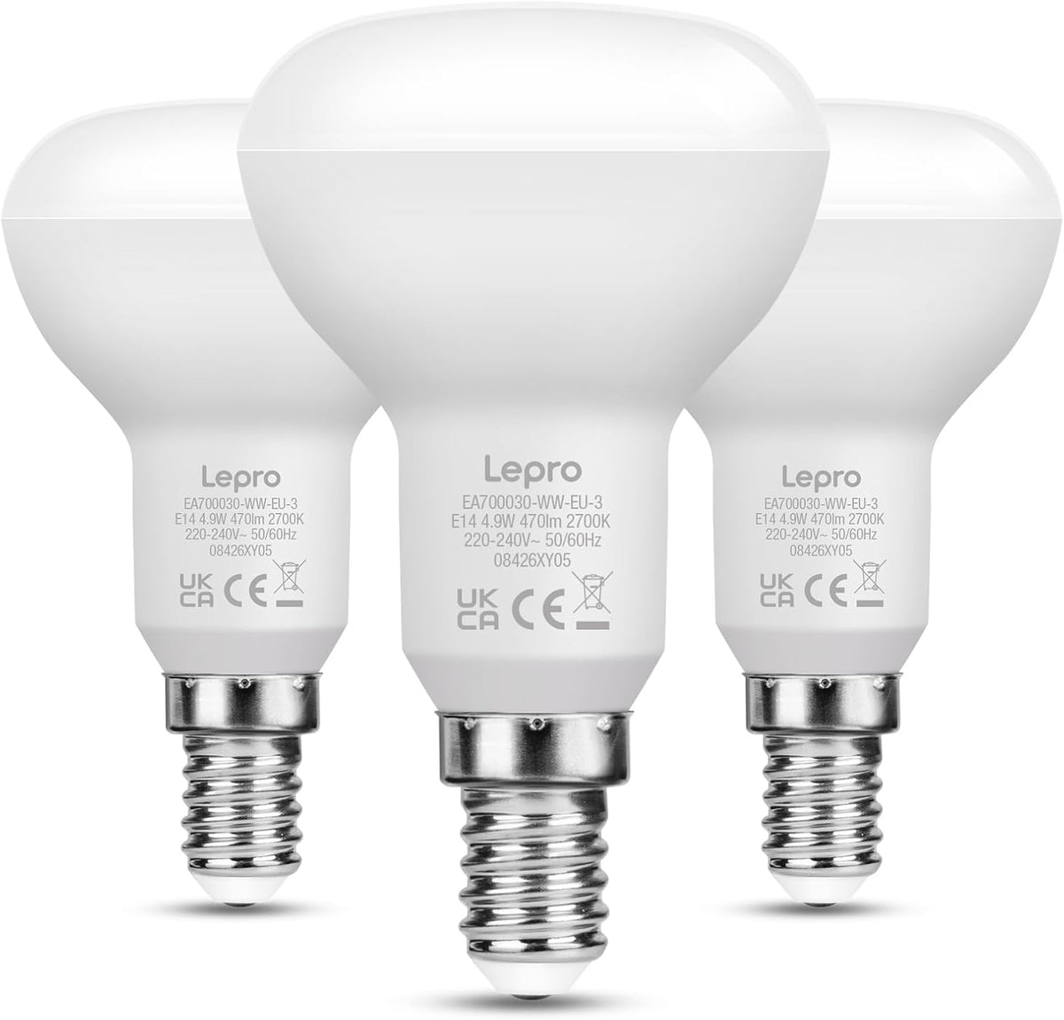 Lepro R50 E14 LED Light Bulb, Warm White 2700K, 4.9W=40W, 470LM, Pack of 3