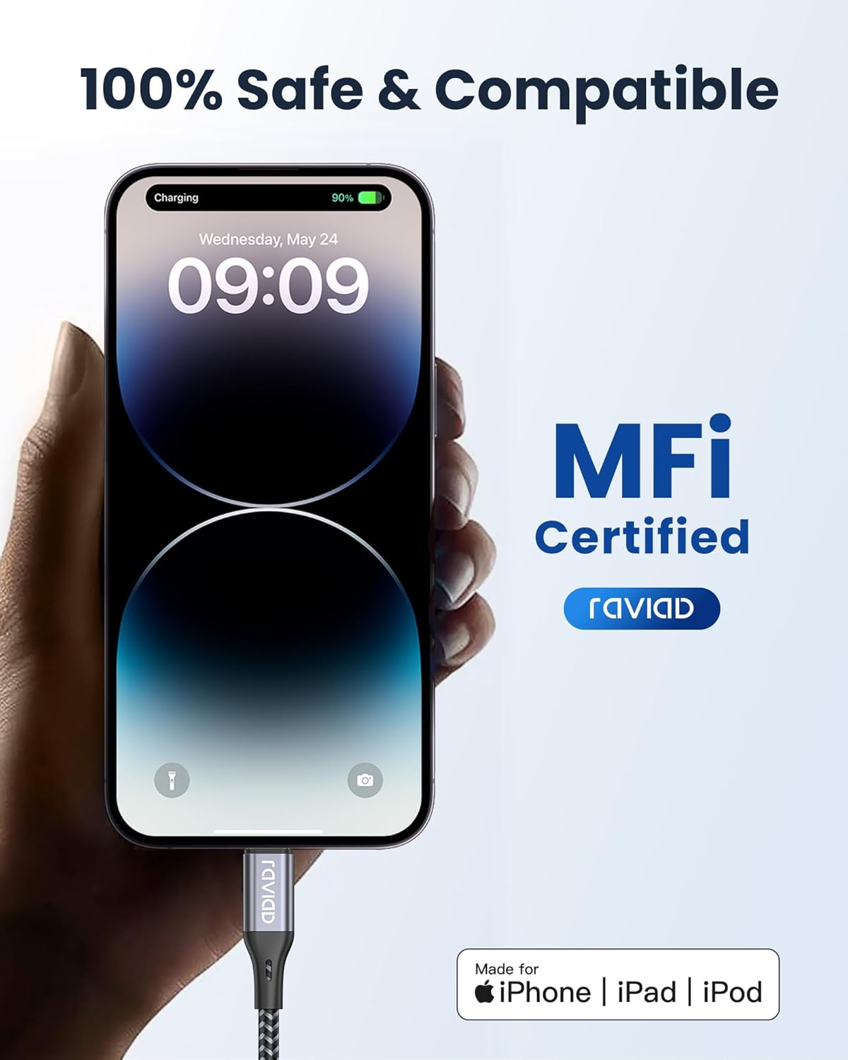 RAVIAD USB C to Lightning Cable 1M [MFi Certified] iPhone Charger USB C
