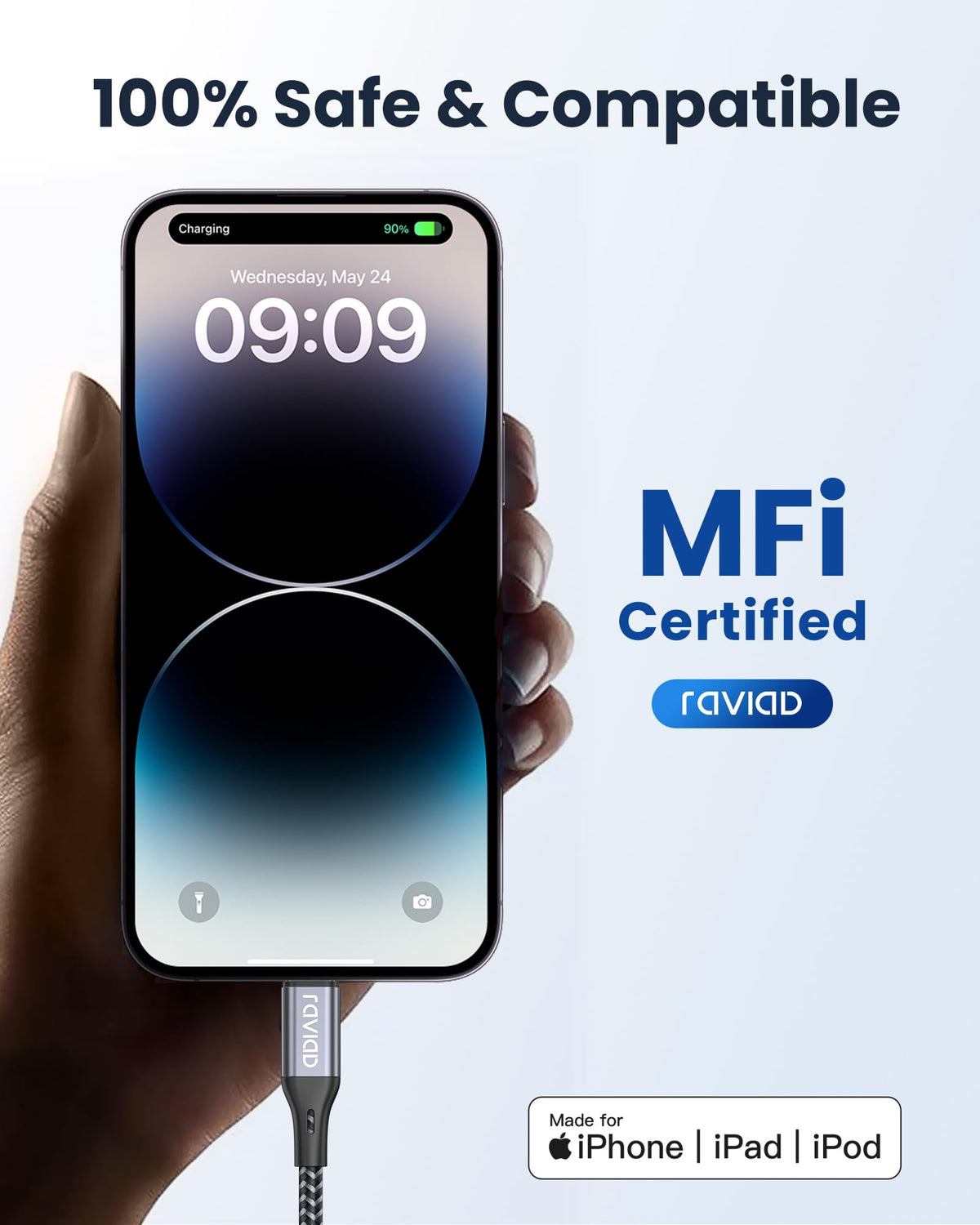 RAVIAD USB C to Lightning Cable 1M [MFi Certified] iPhone Charger USB C