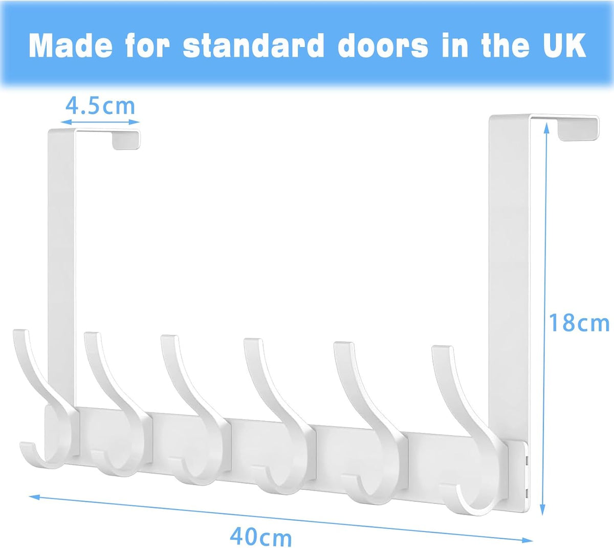 CASPLUS Over Door Hooks, Heavy Duty Over Door Hanger, 12 Door Hooks for Coats, Hats, Bags, Clothes, Towels, White