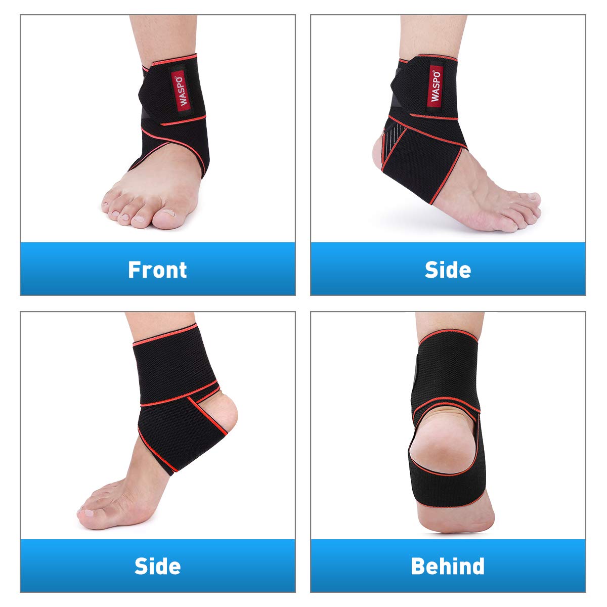 WASPO Ankle Support Brace - Adjustable Ankle Brace Wrap Strap for Sports Protect, Plantar Fasciitis, Achilles tendonitis, Ligament damage, Injury Recovery, One Size for Men Women 1 PC Blue