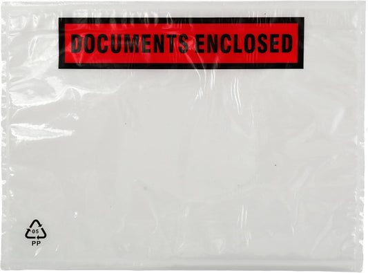 100 x A5 Printed Document Wallets (225 x 165mm), Waterproof A5 Plastic Wallets Printed with Documents Enclosed for Invoices, Labels, Delivery Notes and Packing Lists