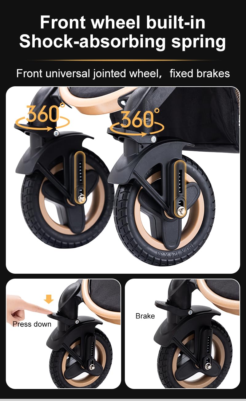 YAZOCO 3 in 1 Prams Travel System, Foldable Lightweight Baby Stroller, Adjustable Handle, Aluminum Frame for Newborn 0-4 Years Changing Bag (530 Black)