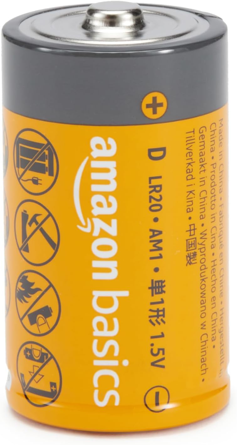Amazon Basics 12-Pack D Cell All-Purpose Alkaline Batteries, 1.5 Volt, 5-Year Shelf Life
