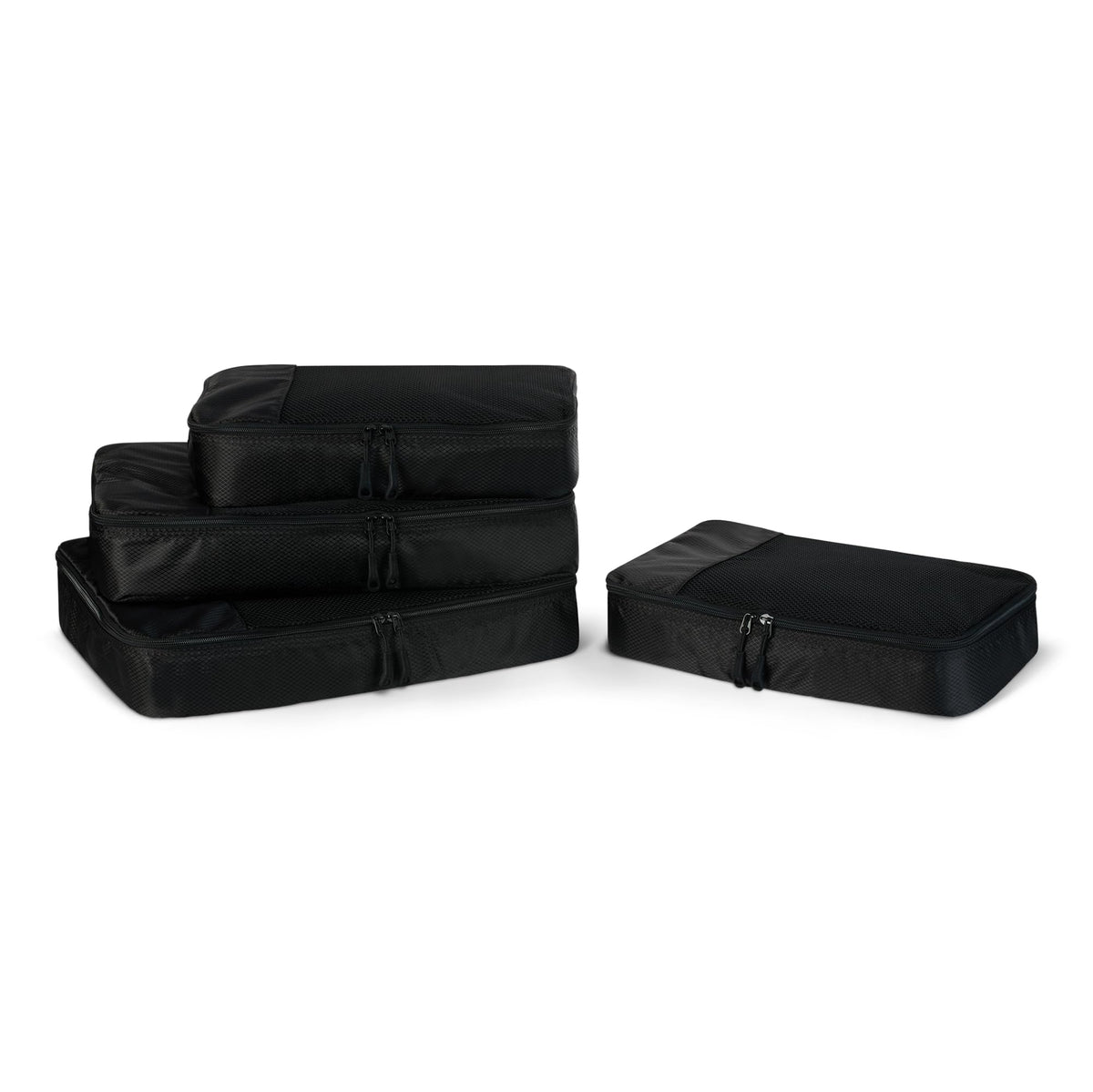 Amazon Essentials 4-Piece Packing Cubes Travel Accessories Set, Luggage Organiser with Double Zip, Mesh Top, 100% Polyester, Medium, Black (Previously Amazon Basics)
