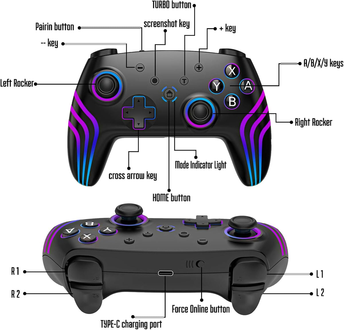 MYSTILUCK Wireless Pro Controller for Switch, Switch 2, Lite, OLED, PC
