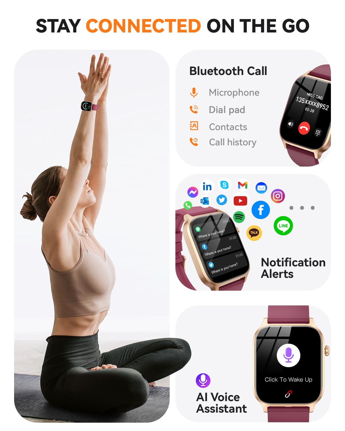 Smart Watch for Men Women- Answer/Make Call, 2024 IP68 Waterproof Fitness Tracker Watch with Sleep Step Counter Activity Smartwatch for Samsung Android iPhone iOS (Black-Blue, 1.83)