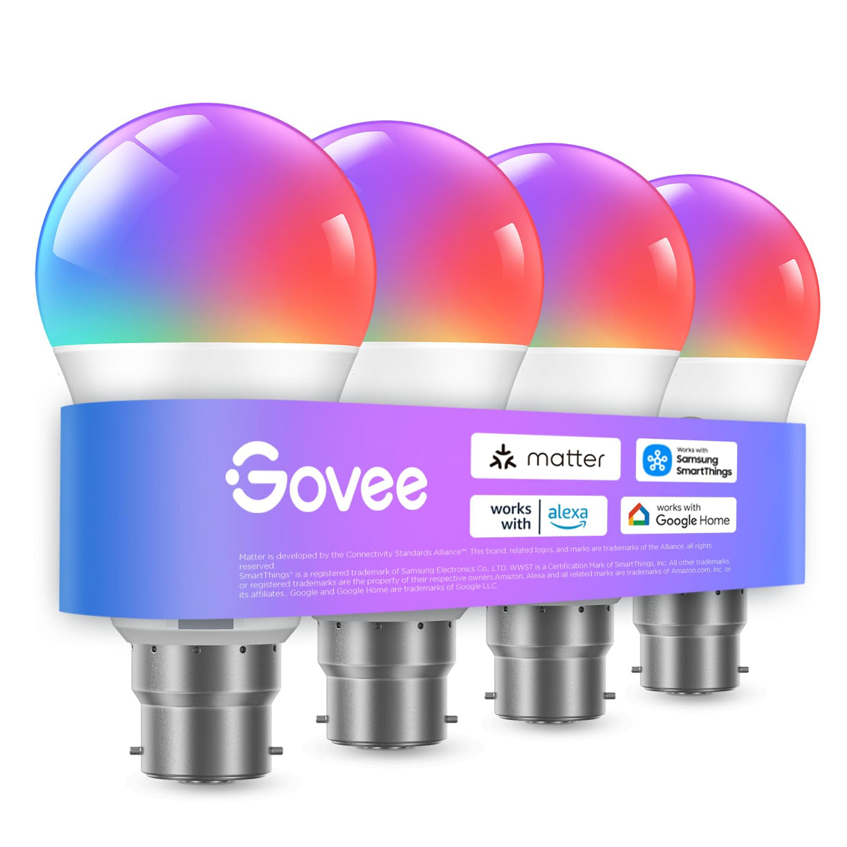 Govee RGBWW B22 Smart Bulb, 800LM, Music Sync, 54 Scenes, 2 Packs