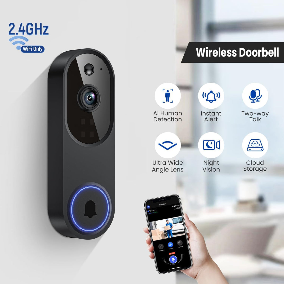 1080P WiFi Video Doorbell Camera Wireless with Receiver