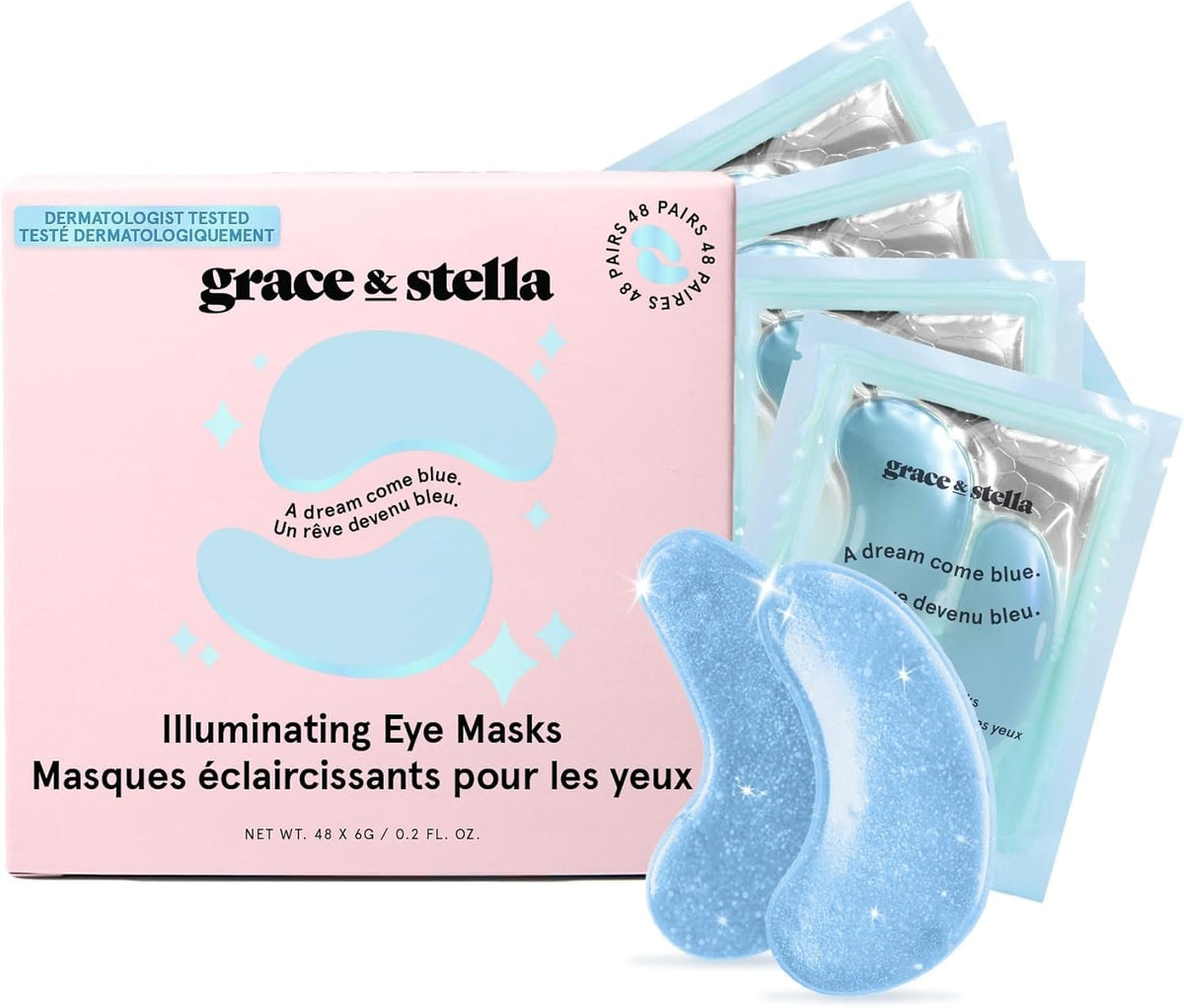 grace & stella Award Winning Under Eye Patches for Dark Circles - Illuminating Under Eye Masks for Puffy Eyes - Undereye Gel Patches with Niacinamide - Vegan - Gifts for Sisters (6 Pairs, Blue)
