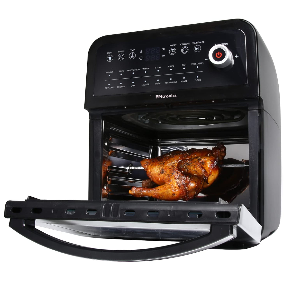 EMtronics Retro Air Fryer Oven Combi, Rotisserie and Grill, Large Family Size 12L with 16 Pre-Set Menus for Oil Free Cooking – Black