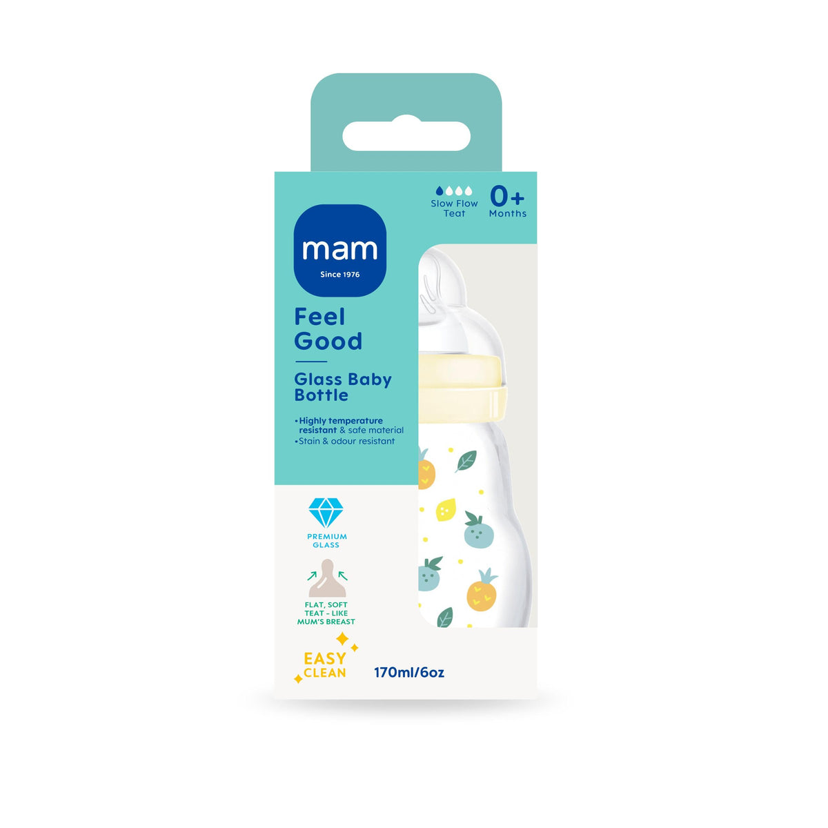 MAM Glass Bottle, 2X 260ml, with SkinSoft Silicone Teat, Yellow