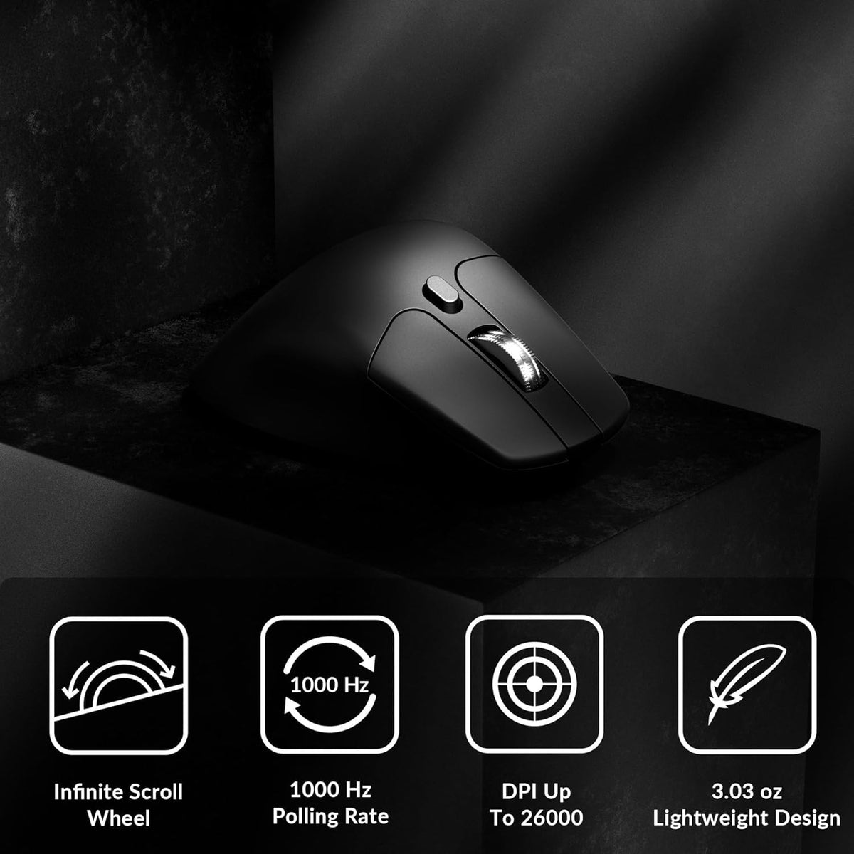 Keychron M6 8000 Hz Silent Wireless Bluetooth 5.3/2.4 GHz/Wired Connection Gaming Mouse, Lightweight Body Programmable PixArt 3950 Sensor (30K DPI / 750 IPS) for Windows Mac Linux - Black
