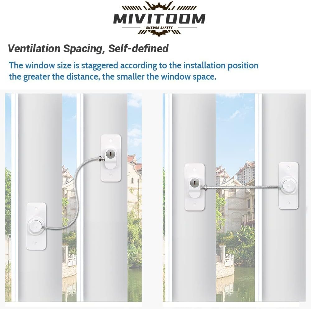 8Pcs Window Locks for UPVC Windows, MIVITOOM Window Cable Restrictor Window Safety Locks with Keys and Screws for Child & Pet Safety, Self Adhesive