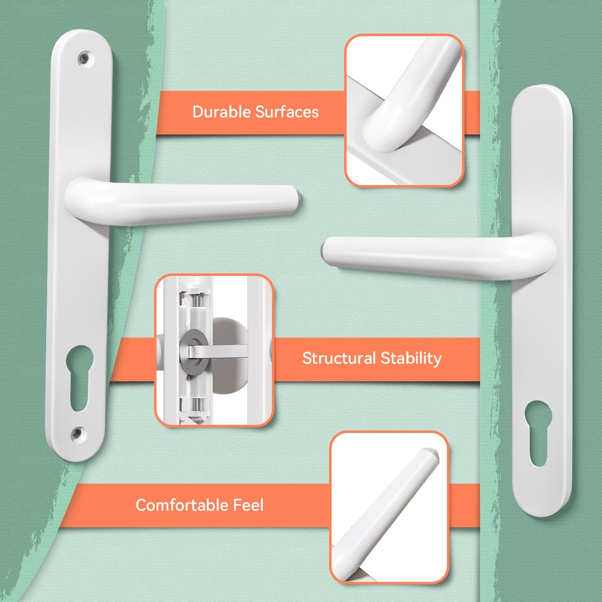 Bwintech 1 Set Black UPVC Door Handle Set, 92mm Backset,122mm Screw Hole Distance, 210mm Plate Length Front Door Handles for UPVC Door