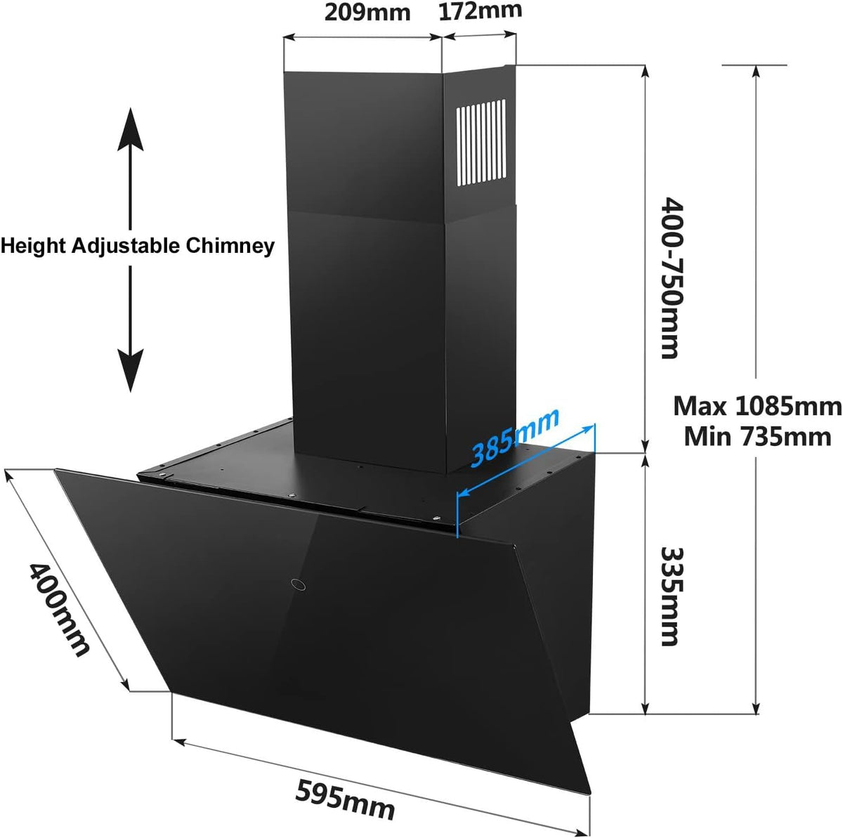 SNDOAS 90cm Cooker Hood, A+++, 450m³/h, 3 Speed & Booster, Black