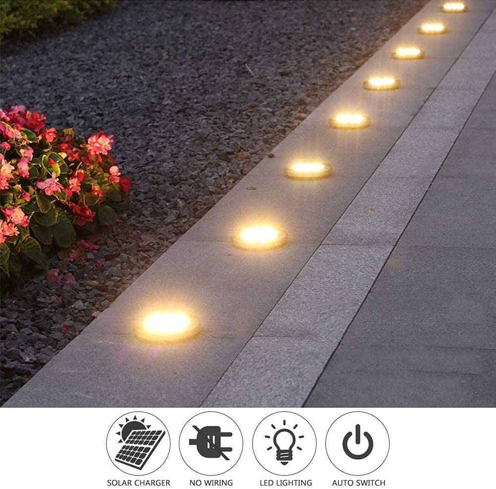 Torchtree Solar Lights Outdoor Garden,600mAh Solar Ground Lights, 8 LED Solar Disk Lights for Garden Lawn Pathway Yard Landscape Walkway（8 Pack Bright White） ﻿