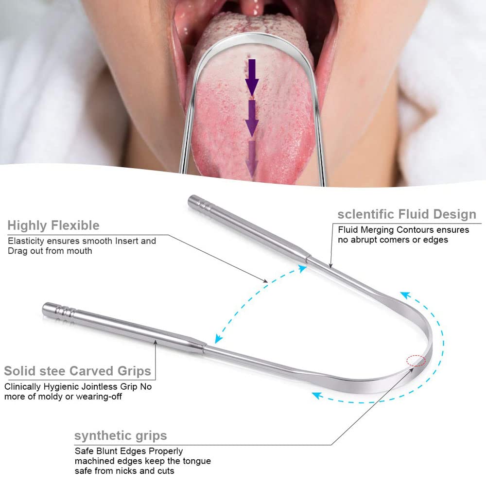 Tongue Scraper Stainless Steel,Tongue Cleaners Fresh Breath Restored Taste U Size(2Pcs)