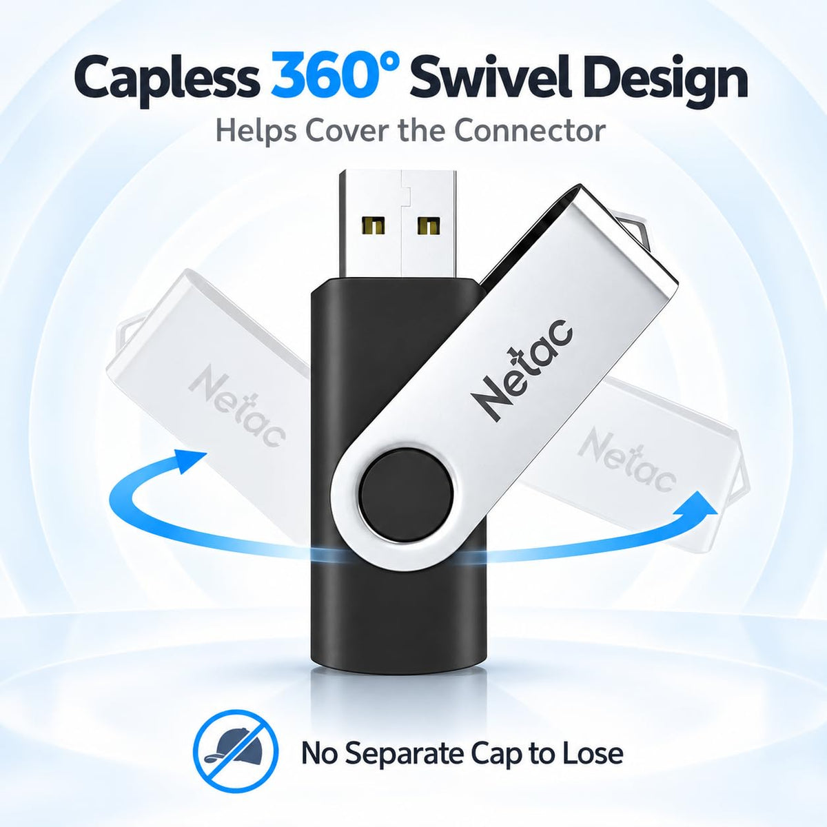 Netac 64GB USB 2.0 Flash Drive, Swivel Design Memory Sticks, Pen Drive, Usb Sticks for Data Storage, Zip Drive and jump Drive with LED Light