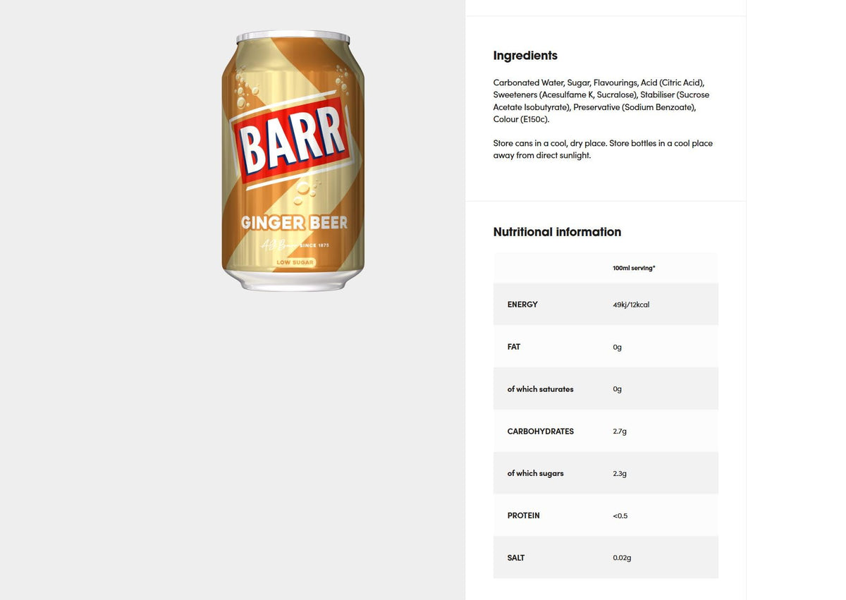 Barr Cream Soda Zero Sugar Sparkling Soft Drink, 24 Pack, 330ml Cans