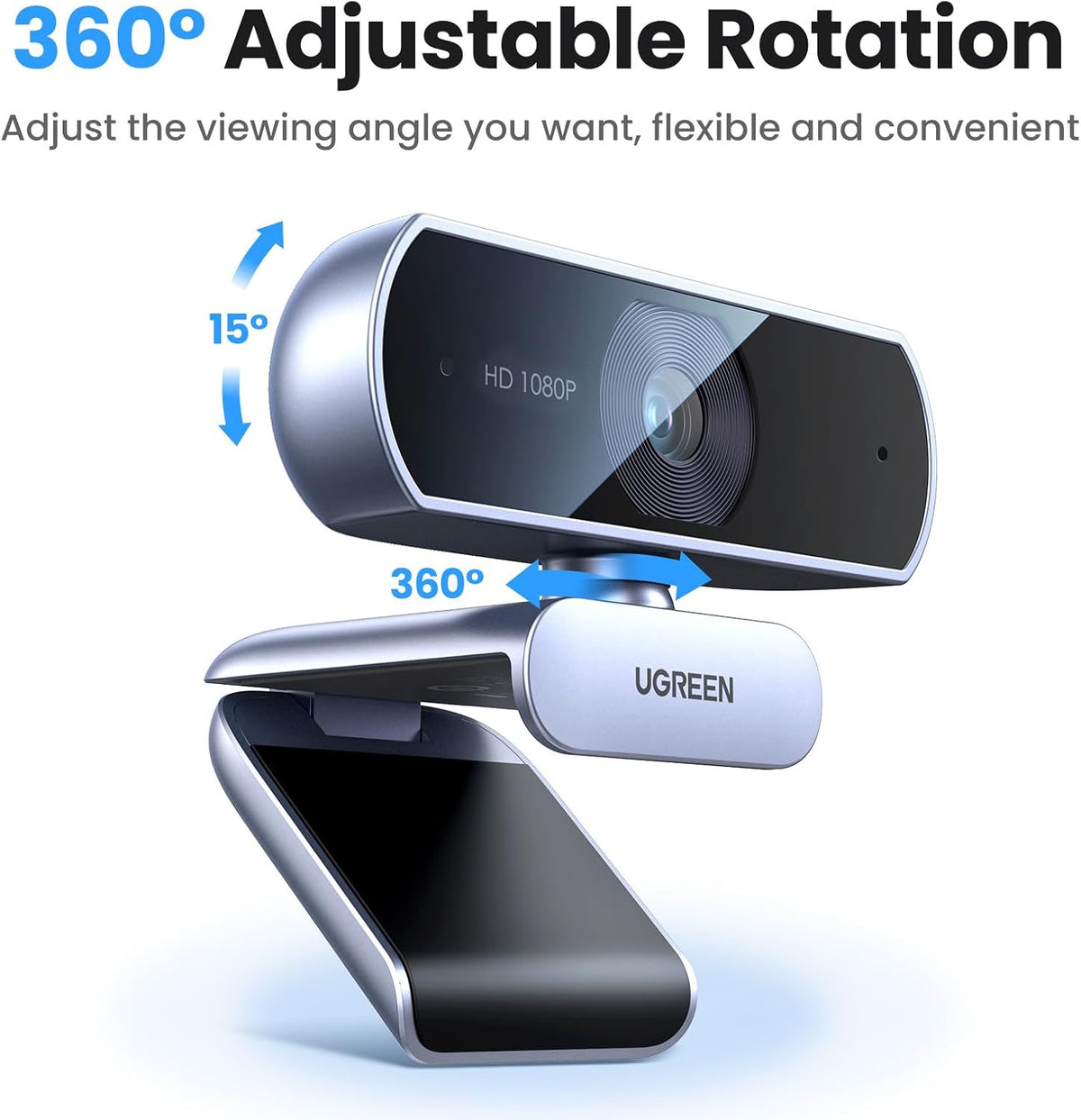 UGREEN Full HD 1080P/30fps Webcam for PC/Laptop/Mac, Auto Light Correction