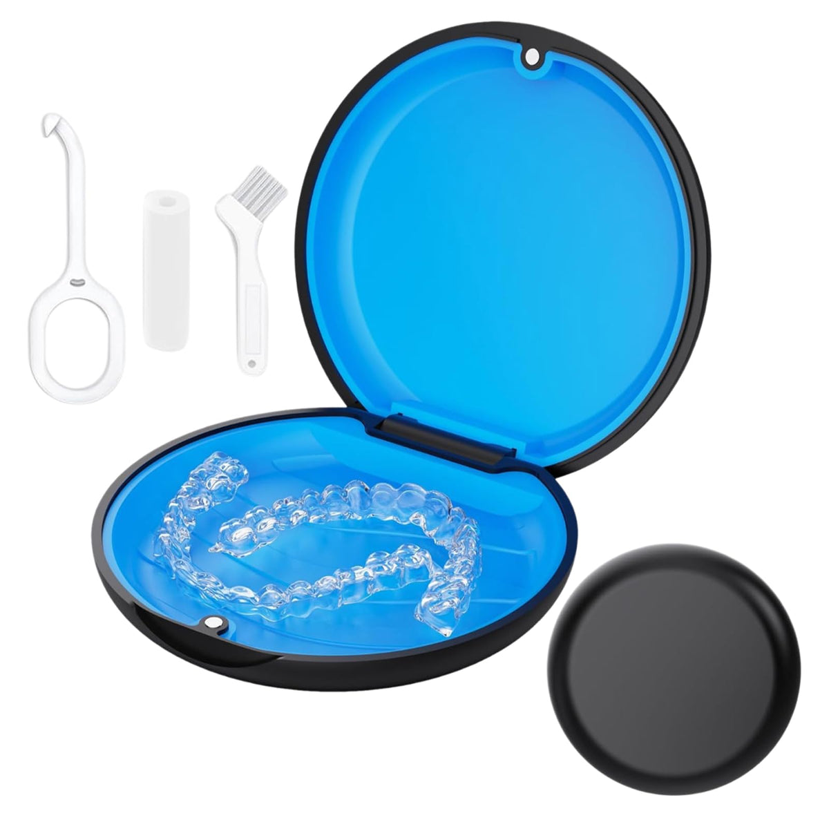 Retainer Case, Slim Aligner Cases for Invisalign, Mouthguard Case with Removal Tools& Aligners Chewies& Brush, Removable Inner Tray Silicone for Easy Cleaning (Pink)