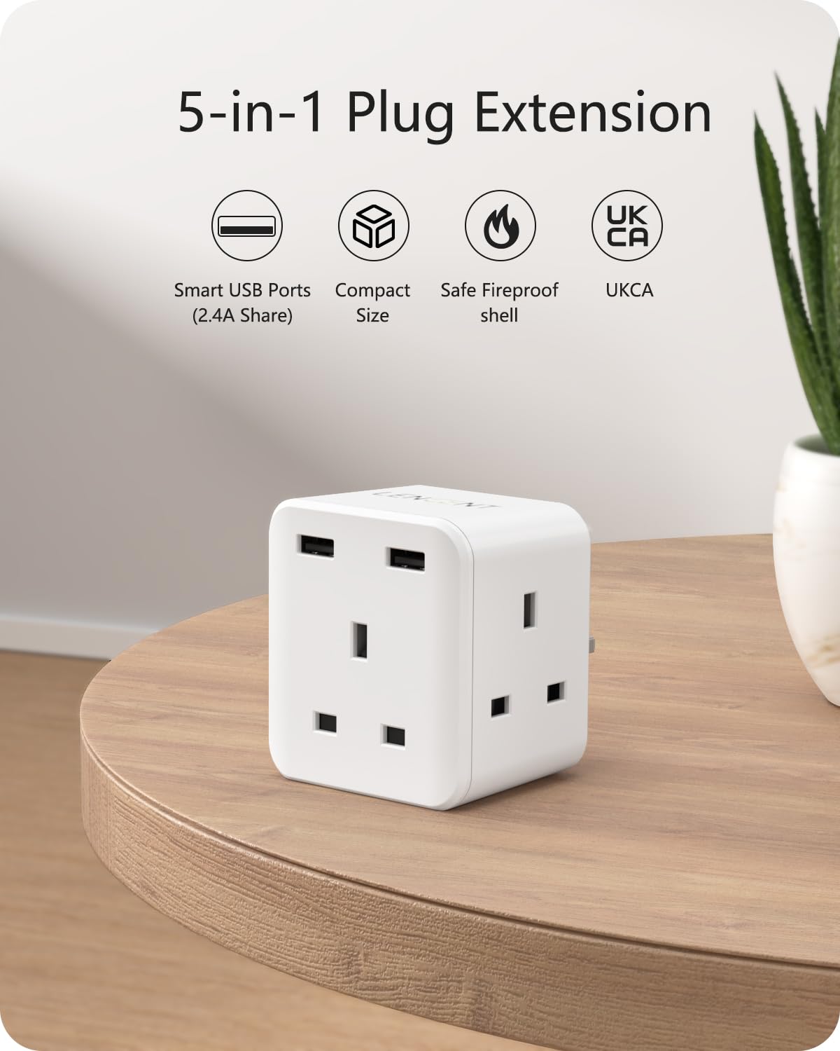 LENCENT Multi Plug Extension with 2 USB, 3 Way 3 Plugs Socket Adapter