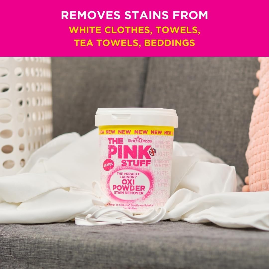 The Pink Stuff Miracle Laundry Oxi Powder Stain Remover for Whites 1kg